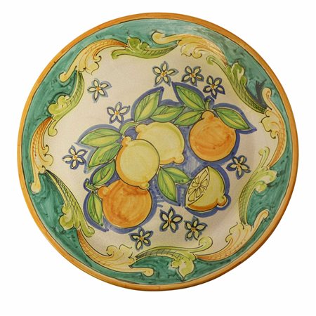 Grande piatto in ceramica policromo con raffigurazione di limoni, 20° secolo