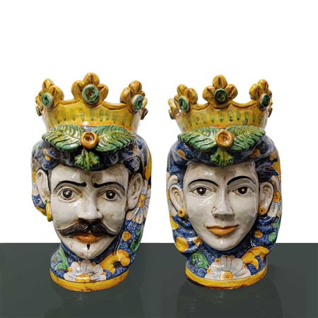 Francesco  Boria (Caltagirone) - Coppia di teste di Mori coronati  Caltagirone, 20° secolo