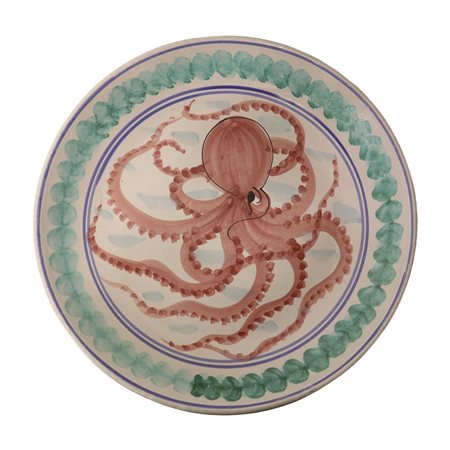Coop Ceramiche  Santo Stefano di Camastra - Grande piatto in ceramica di Santo Stefano di Camastra policromo con raffigurazione di un polpo, 20° secolo