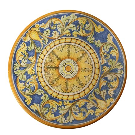Grande piatto decorativo da muro in ceramica di Caltagirone raffigurante fiore