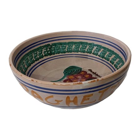 Ciotola per spaghettata in maiolica policroma con disegno di grappolo all'interno, 20° secolo