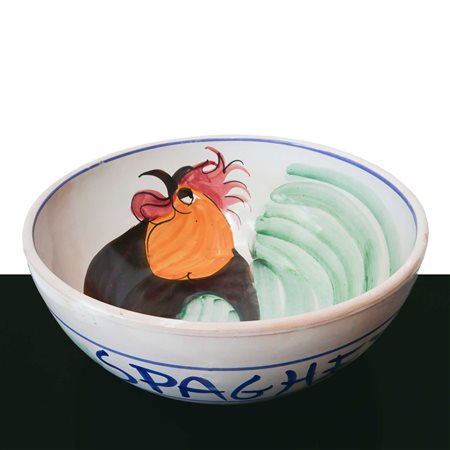 Spaghettiera in maiolica con gallo
