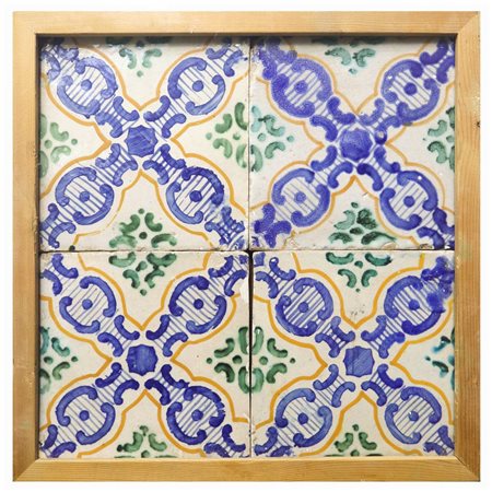 Composizione di N.4 Mattonelle in maiolica, Fine 19° secolo