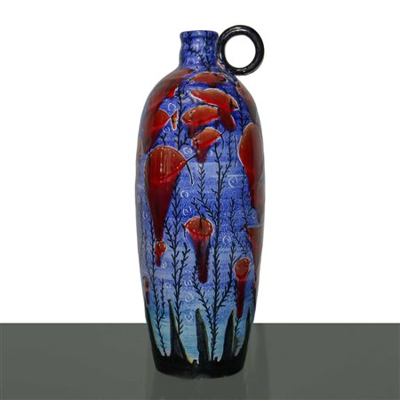 P.Romano  Caltagirone - Versatoio in Ceramica di Caltagirone invetriata e dipinta policroma con papaveri