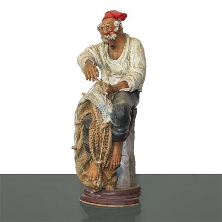 Scultura in terracotta artigianato palermitano: riparatore di reti, Palermo 20° secolo