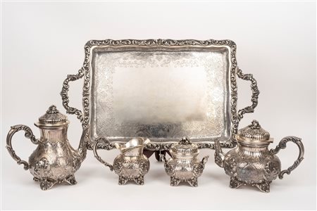 Servizio da tè e caffè con vassoio, Italy, 20th century