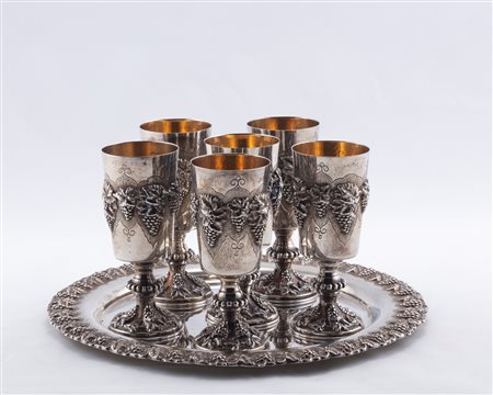 Sei calici con vassoio, Portugal, 20th century