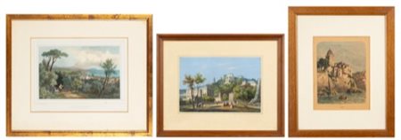 Nicolas Chapuy (Parigi 1790 - 1858)  - Environs de Genes - Vista presa dai giardini di villa Lomellini, 1850