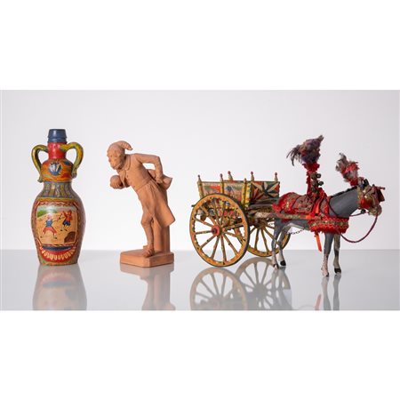 CARRETTINO, SCULTURA E BOTTIGLIA