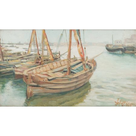 PITTORE DEL XX SECOLO, Porticciolo, Olio su tavoletta