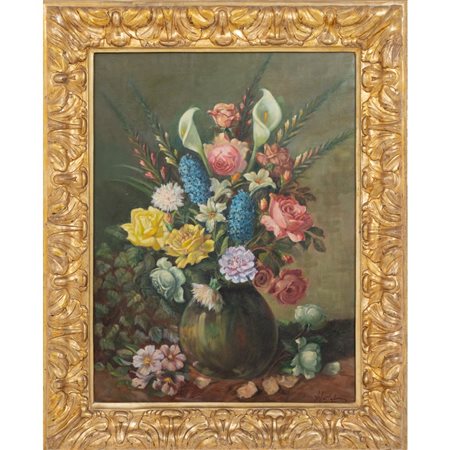 PITTORE DEL XX SECOLO, Vaso con fiori, Olio su tela