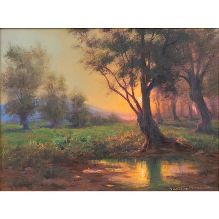 SABATINO MIRABELLA, Paesaggio campestre, Olio su tavoletta