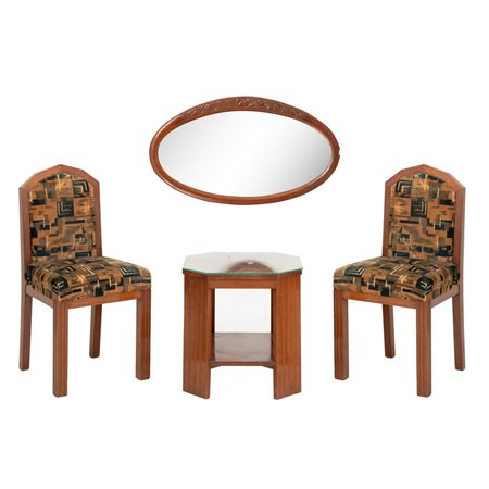 MAN. SICILIANA PRIMI DEL '900, 2 sedie, tavolino e specchio