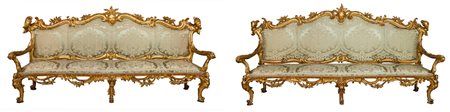 Alfonso Torreggiani (1682 - 1764), ed altri
Coppia di divani con mascheroni, cariatidi e temi floreali, 1752