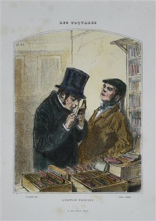 LES TOQUADES, Parigi 1835 circa litografia con acuarellatura coeva, cm 41x32...