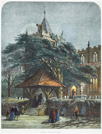 EVENSONG, 1872 silografia con acquarellatura coeva, cm 52,8x44,8 (con...