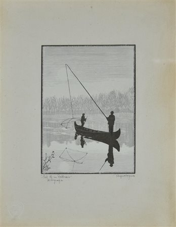 ANONIMO DEI PRIMI DEL XX secolo - SUL PO' IN FEBBRAIO silografia, cm...