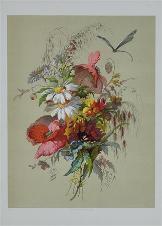 BOUQUET DI FIORI MISTI, Parigi 1893 cromolitografia, cm 52x42 (con cornice)...