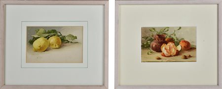 COPPIA DI NATURE MORTE, 1910 cromolitografia, cm 21,3x26,4 ciascuno (con...