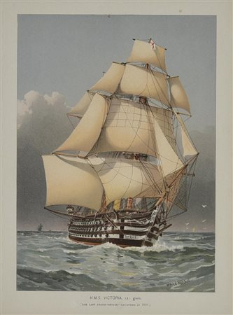 H.M.S. VICTORIA, 121 GUNS, 1892 cromolitografia, cm 49,8x45 (con cornice) sul...