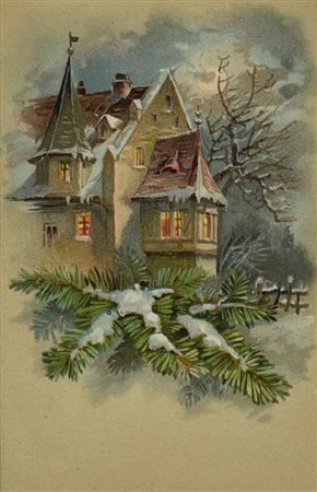 CARTOLINA POSTALE, 1910 circa cromolitografia, cm 27x22 (con cornice) sul...