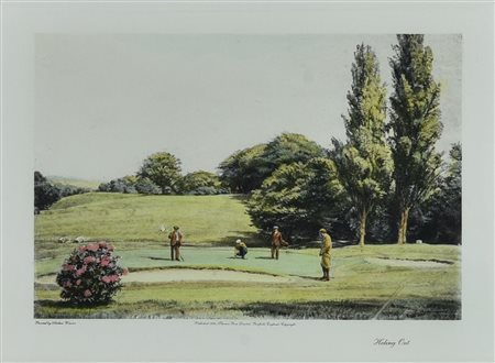 HOLING OUT, Inghilterra 1994 litografia acquarellata, cm 44x54 (con cornice)...