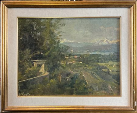 Enrico Ravetta "Vista dal San Michele di Golasecca" 
olio su masonite (cm 33x42)