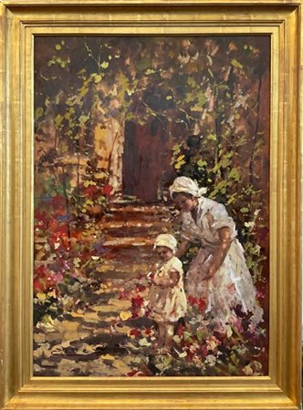 Umberto Ziveri "Primi passi" 
olio su compensato (cm 100x70)
firmato in basso a