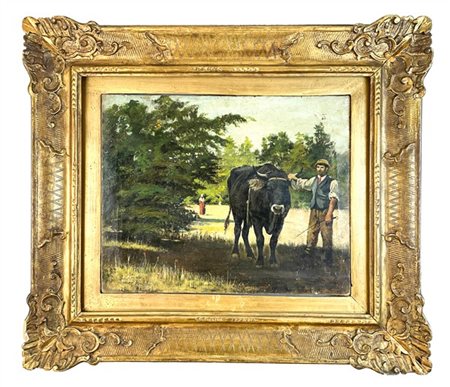 Lanze Hirschi

"Paesaggio con pastori e mucca" 
olio su tela (cm 38,5x48)
firma