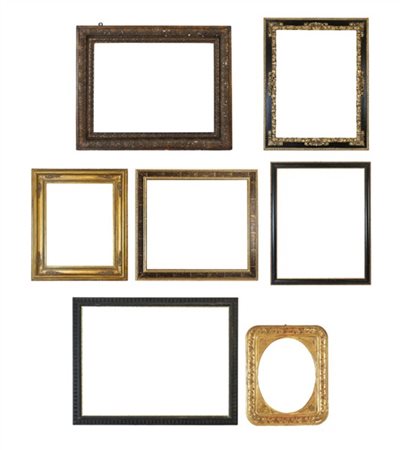 Lotto composto da sette diverse cornici in legno e altri materiali in parte dor