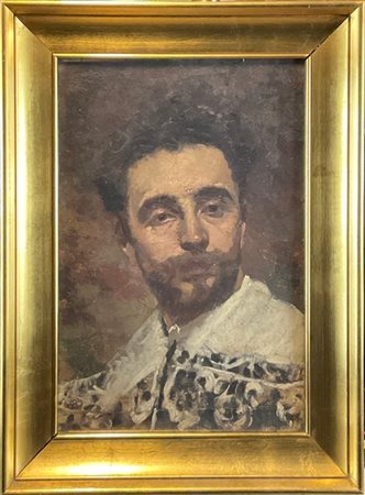 Enrico Ravetta "Ritratto virile in costume storico" 
olio su tela (cm 45x30)
in
