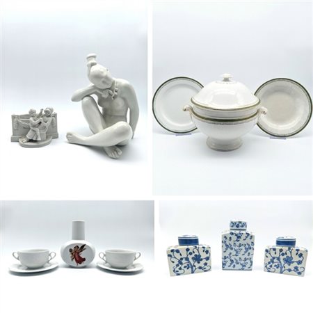 Cinque cartoni contenenti numerosi oggetti in ceramica ed altri materiali princ