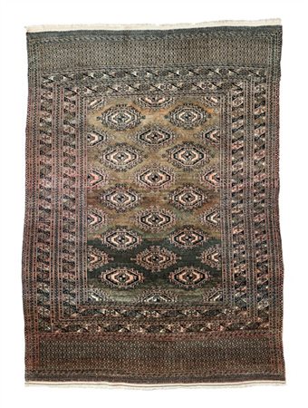 Tappeto Boukkara, Pakistan, secolo XX. Decoro con Memling Gul su fondo verde (c