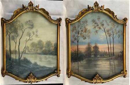 Scuola del secolo XX

Coppia di "Scorci fluviali" 
olio su cartone telato (cm 6