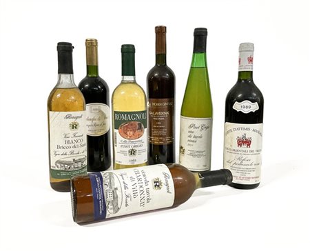Lotto composto da oltre 20 bottiglie di vino in tre cartoni, tra le quali Romag