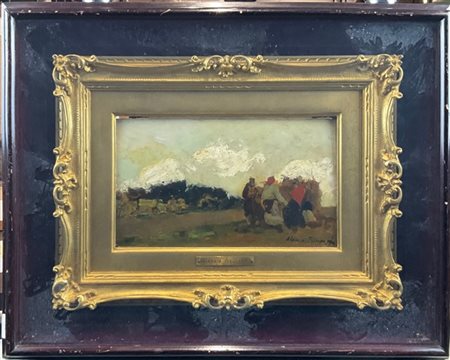 Alessio Issupoff "Paesaggio con figure" 
olio su compensato (cm 15x25)
firmato i