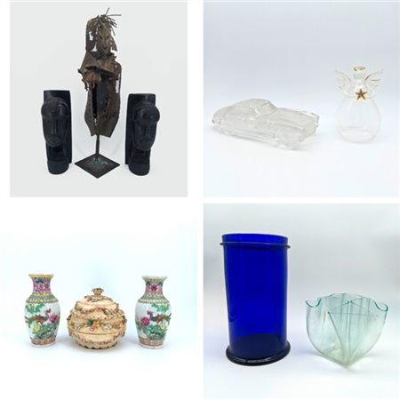 Lotto di tre cartoni contenenti numerosi oggetti di materiali e usi differenti