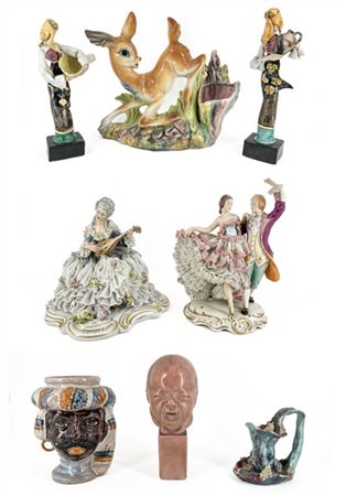 Manifatture diverse, secolo XX. Lotto composto da alcune figure e gruppi in por