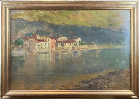 Enrico Ravetta "Case di Pescarenico" 
olio su tela (cm 55x80)
al retro: cartigli