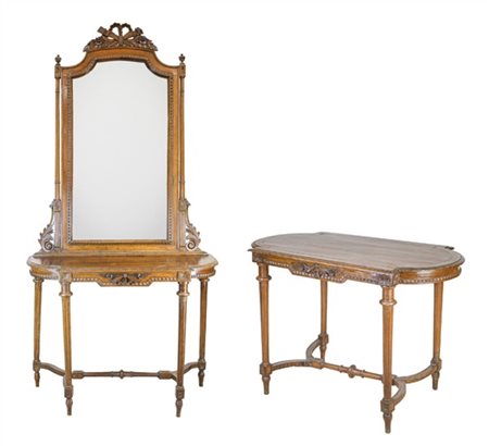 Lotto composto da una console con specchiera (cm 122x238x53) e un tavolino en s