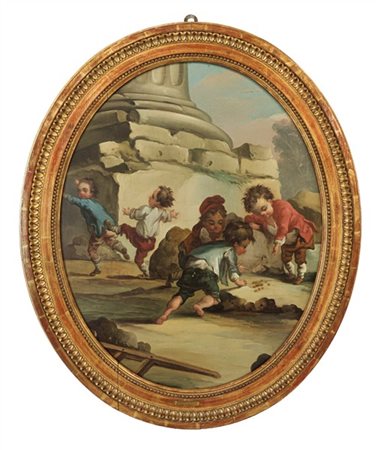 Pittore del secolo XVIII

"Giochi di fanciulli"
olio su tela ovale (cm 75x60)
i