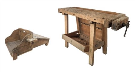 Lotto composto da un tavolo da lavoro con morsa (cm 131x80x41) e un piccolo lav