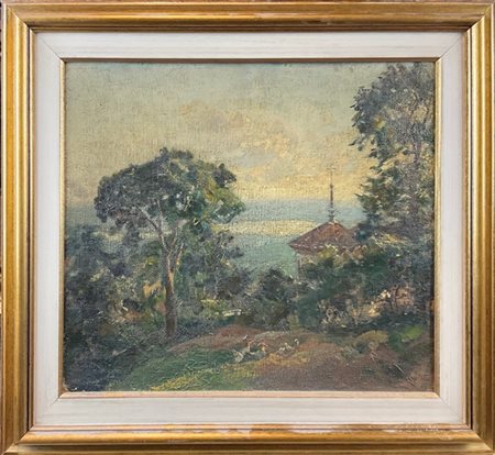 Enrico Ravetta "Settima Cappella del Sacro Monte di Varese" 
olio su cartone tel