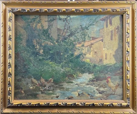 Enrico Ravetta "Casalzuigno" 
olio su cartone telato (cm 34,5x44)
firmato in bas