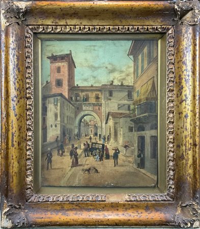 Scuola lombarda del secolo
XIX

"La vecchia porta
Ticinese a Milano" 1860
olio
