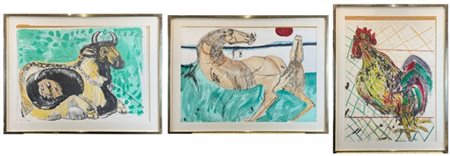 Bruno Cassinari tre litografie a colori di soggetti diversi (cm 39x69) tutte num