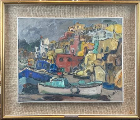 Paolo Pratella "Le case dei pescatori" 
olio su compensato (cm 39x49)
firmato in