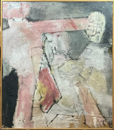 Ignoto "composizione astratta" tecnica mista su carta applicata su compensato (