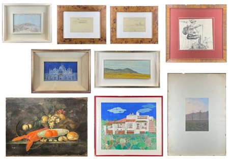 Cartone contenente disegni ed opere di autore e soggetti differenti (difetti)