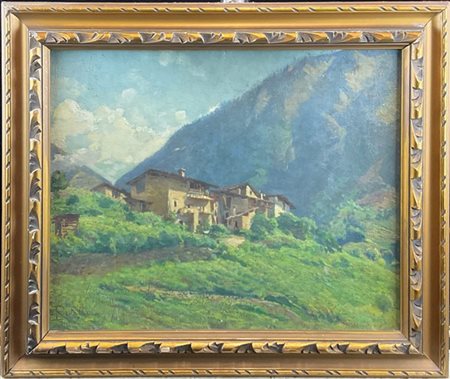 Enrico Ravetta "Case di Mossini (Sondrio)" 
olio su masonite (cm 34,5x42)
firmat